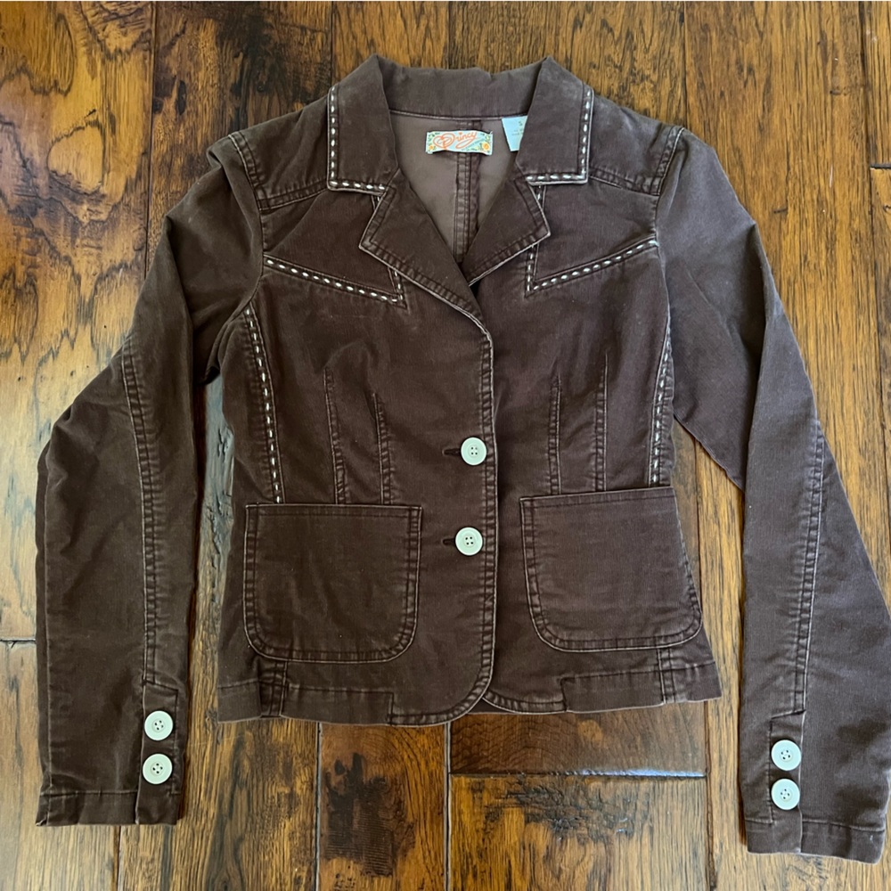 Drincy by Jessica Simpson brown thin corduroy jacket cream stitching size small